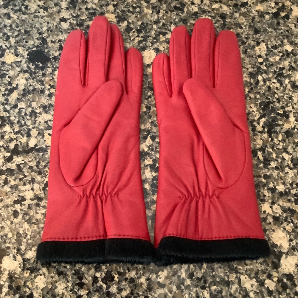 Charter Club Leather Women's Gloves - Red with Black Trim
